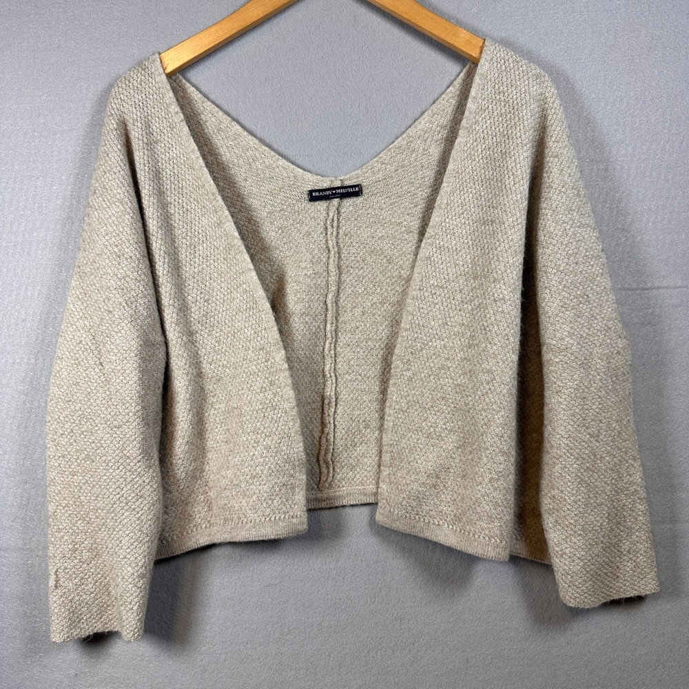 Brandy Melville One Size Beige Cropped Open Front Knit Cottagecore Cardigan